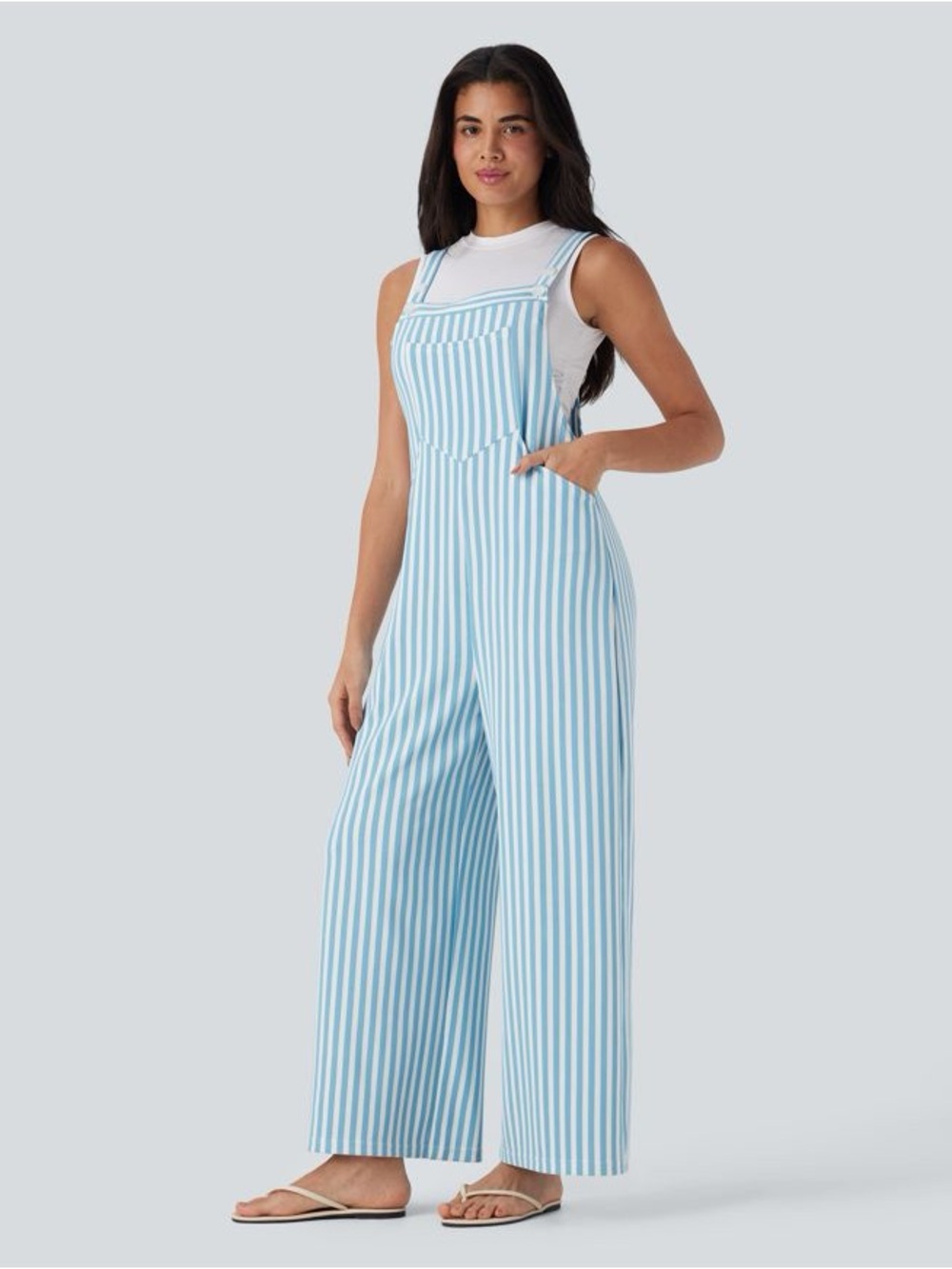 NWT HALARA Pockets Stripe Waffle Overalls